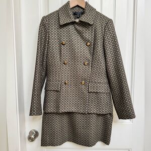 Louben Olive and Brown Geometric 100% Virgin Wool Suit (Jacket 6/Skirt 4).